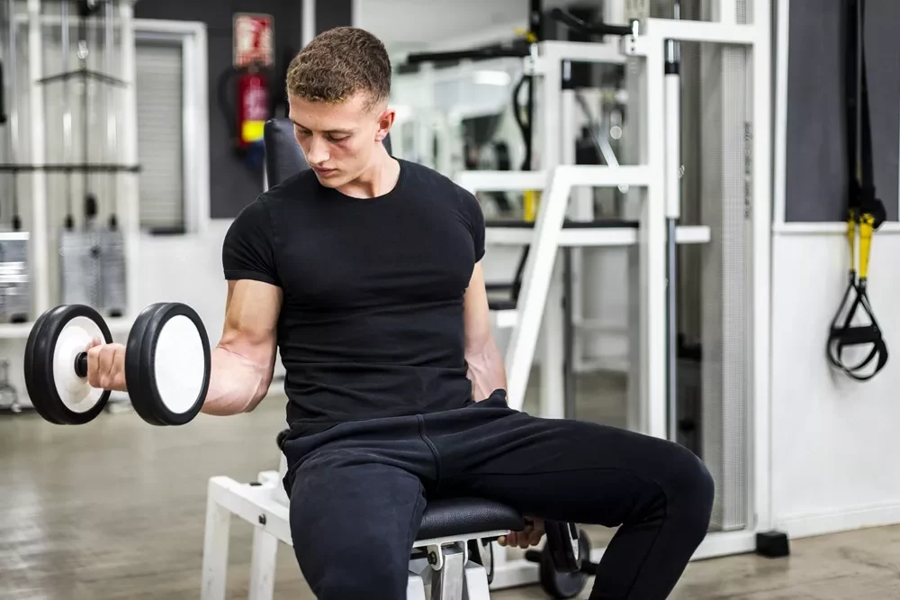 high angle arms practice with weights
