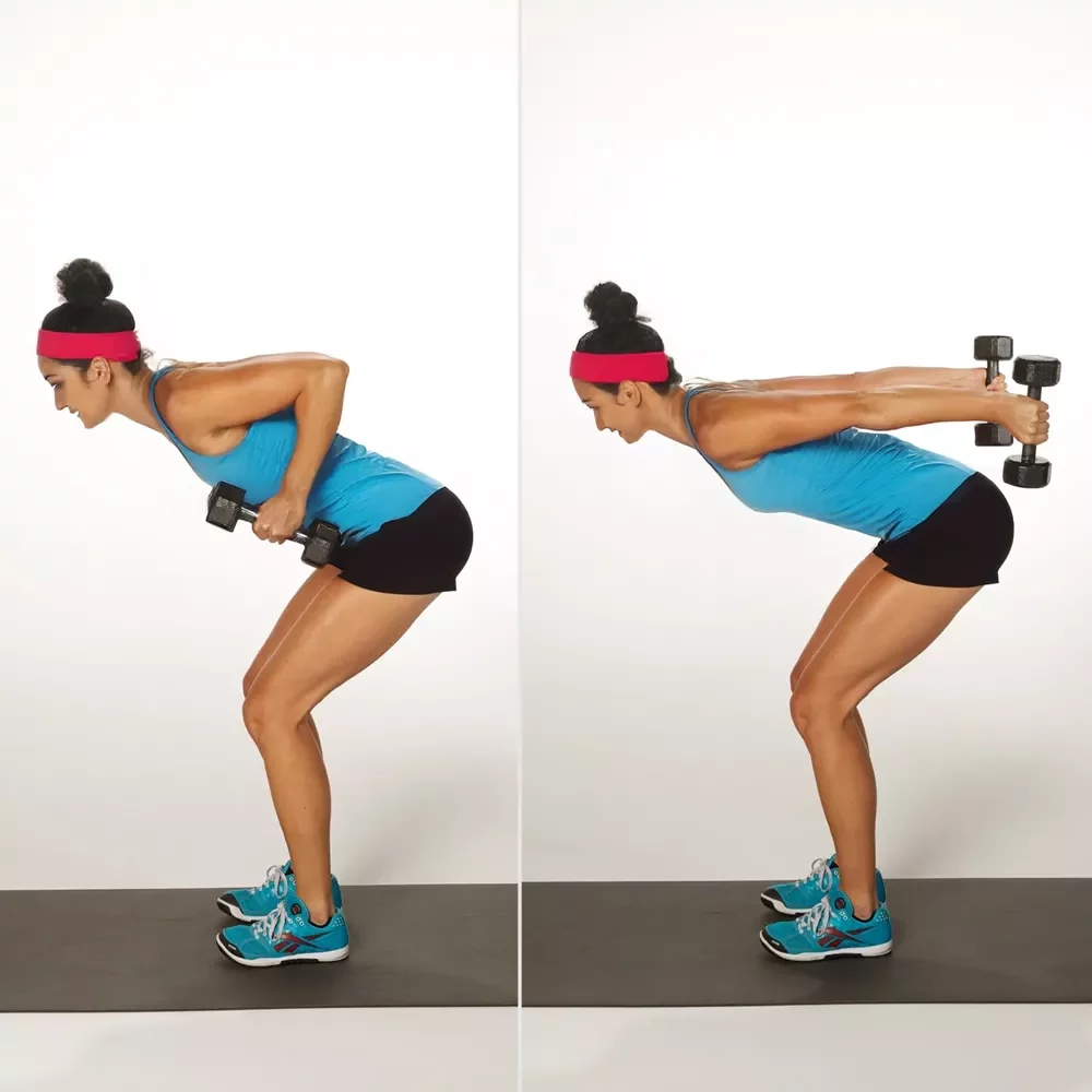 woman doing bent over tricep extensions