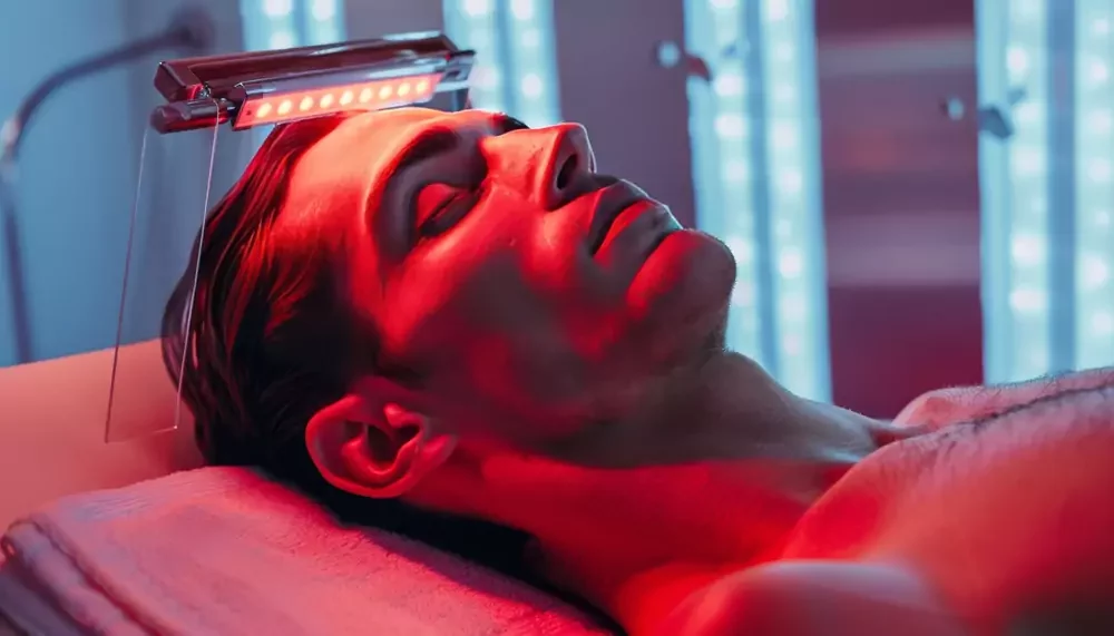 man receiving red light therapy