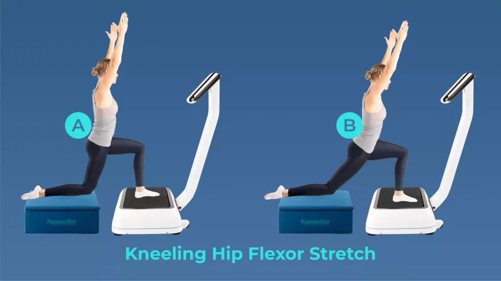 woman doing hip flexor stretch on vibration platform