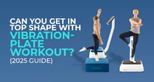 A woman exercising on the hypervibe G10 vibration plate