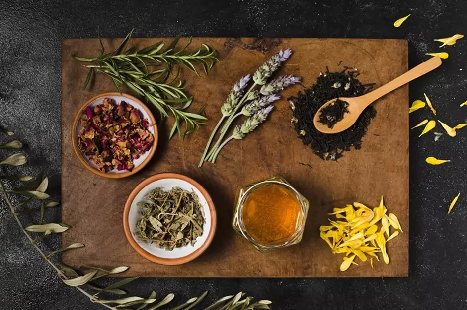 variety of herbs for making tea.