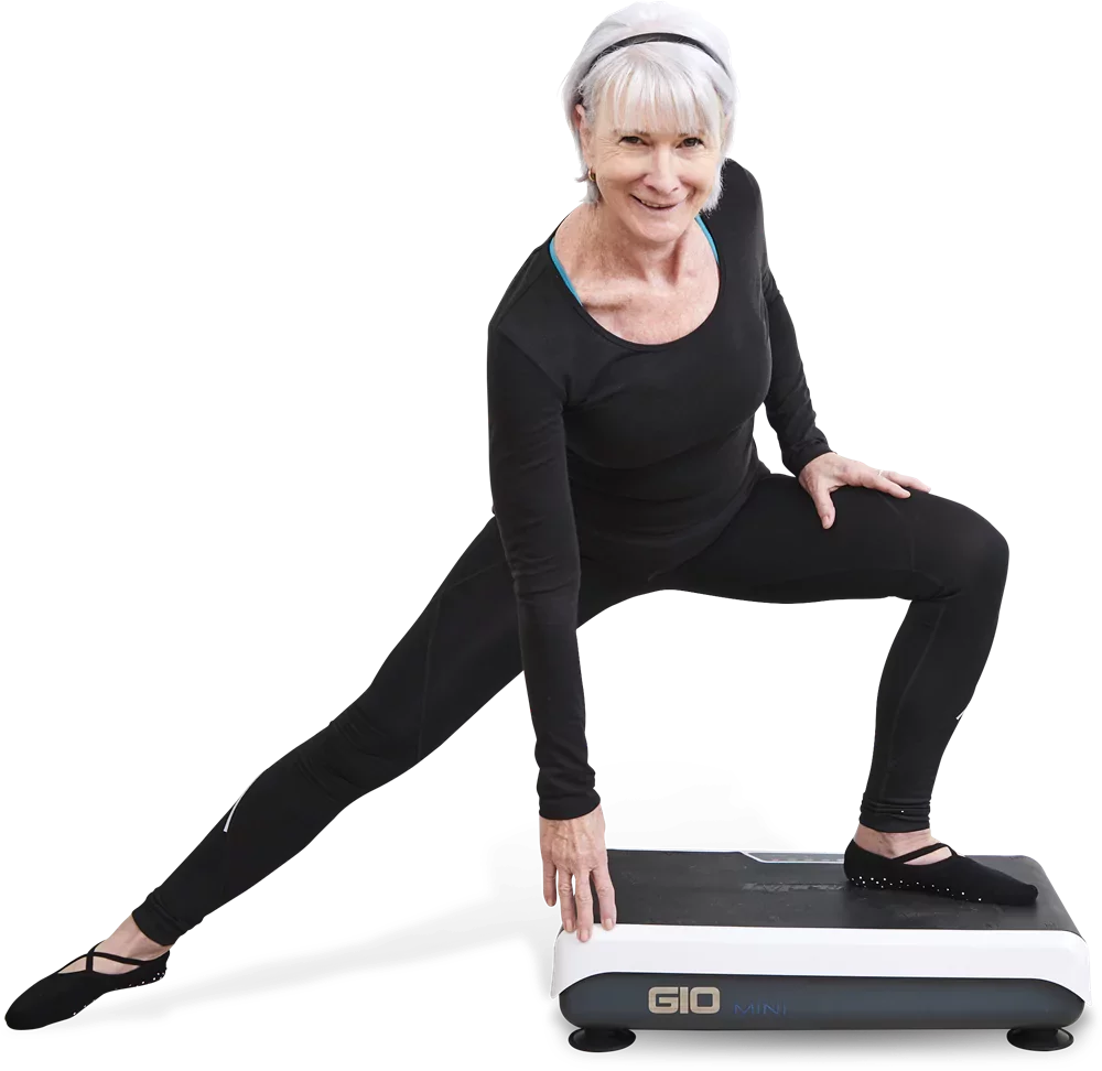 woman stretching on a hypervibe G10 vibration platform