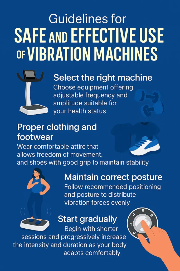 Infographic descripting (Guidelines for Safe and Effective Use Of Vibration Machines)